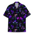 thumbnail image 3 of Camisa de manga corta con botones y estampado 3D de hongos coloridos para hombre, estilo hawaiano callejero, para vacaciones, playa, plantas, 3 of 5