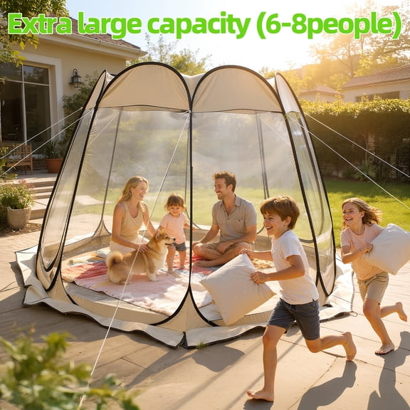 Sioweci Pop Up Bubble Tent 8 Person Screen House,Large Outdoor Camping Shelter with Vent Window,Weather Proof Garden Tent,360 Degree View,Khaki