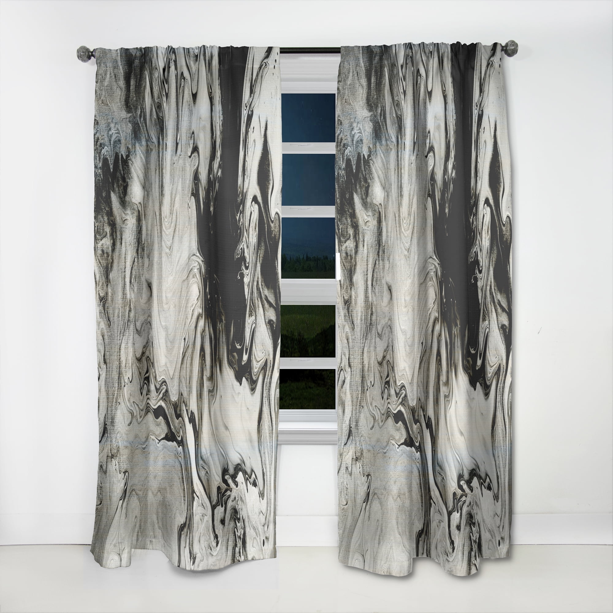 Designart 'Grey, White and White Marble Acrylic VII' Modern Curtain Panel
