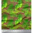 thumbnail image 1 of Soimoi Tissu Georgette Marron Moss Imprimé Feuilles Tropicales au Mètre 42 Pouces de Large, 1 of 5