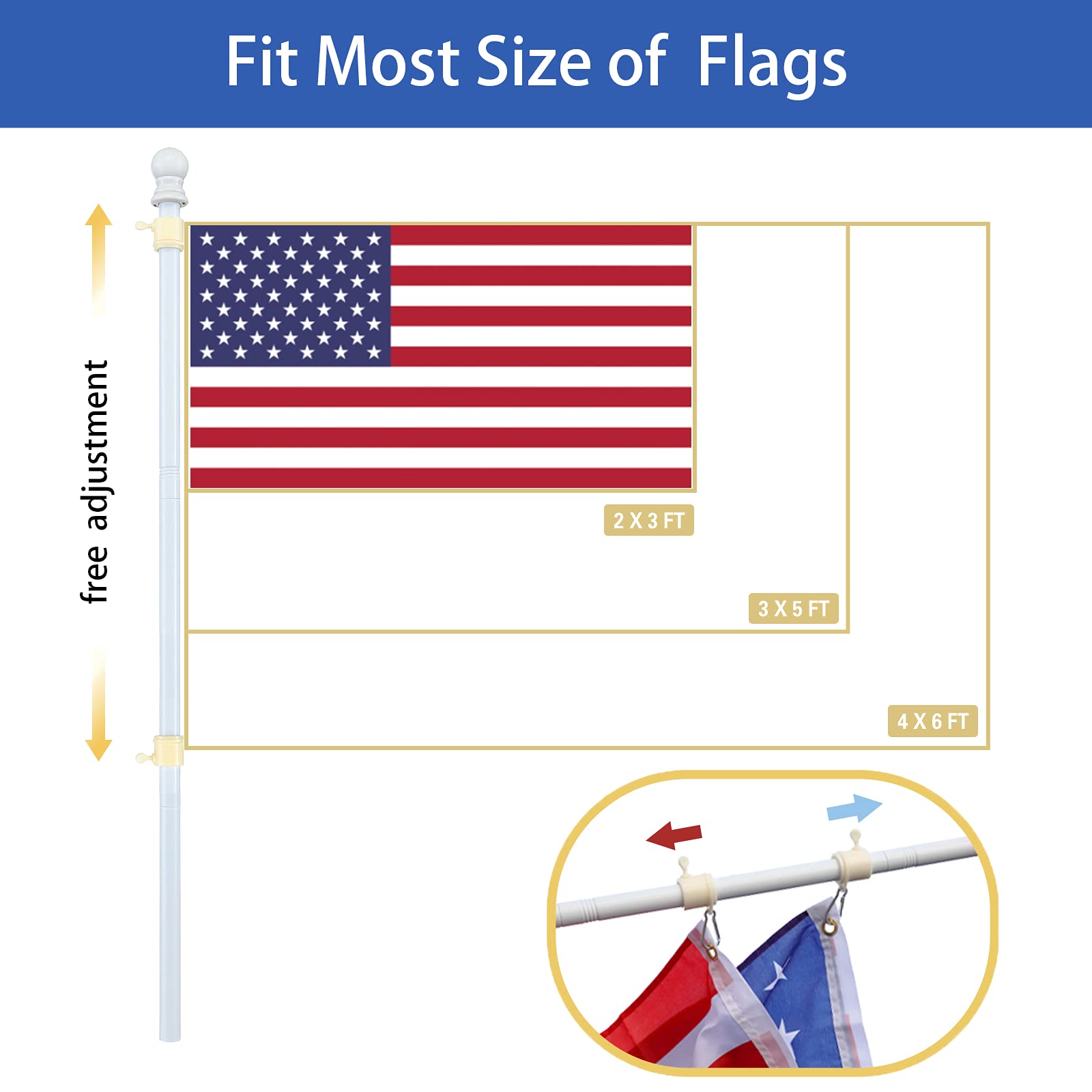 Flag Poles for Outside House, 6ft Residential or Commercial Flag Pole Kit, Professional Flagpole for Garden Yard Porch American,white(6ft)