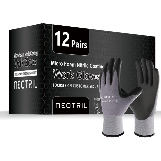 Guantes de trabajo de seguridad NEOTRIL con revestimiento de nitrilo microespuma, 12 pares