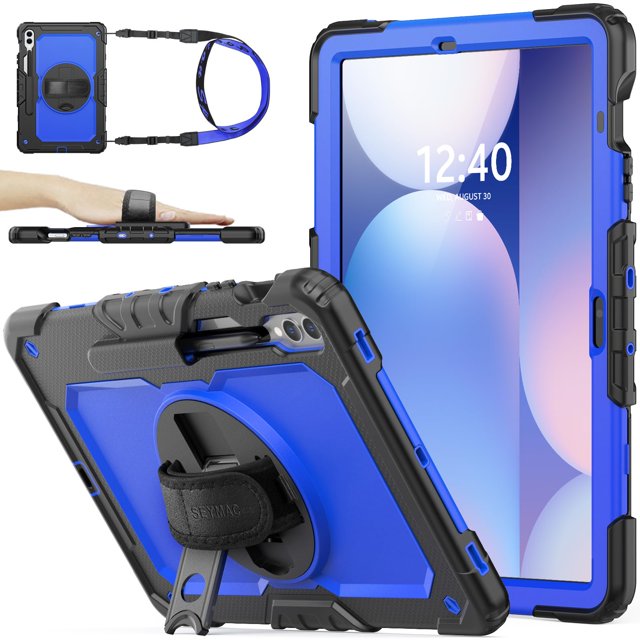 Funda SEYMAC Stock para Samsung Galaxy Tab S10 Plus/S9 Plus 5G de 12,4 pulgadas con protector de pantalla y soporte para lápices, azul