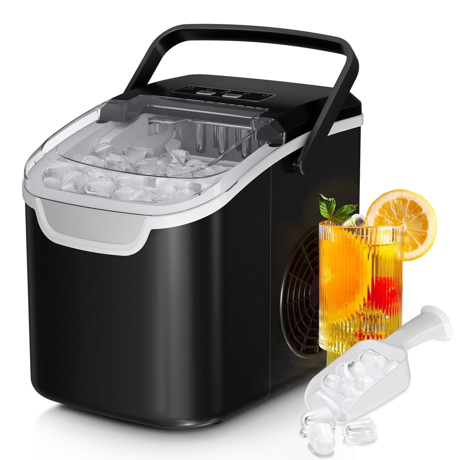 FREE VILLAGE Countertop Ice Maker Machine,26 lbs/Day Ice with 2 Sizes Portable Mini ice Maker,Energy Saving with Ice Basket/Scoop for Home/Doom/Party/Travel/Camping/Bar,Black