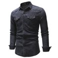 thumbnail image 4 of Mikilon Solid Color Pocket Button Lapel Collar Washed Denim Long Sleeve Men's Shirt, 4 of 6