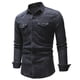 thumbnail image 4 of camisa de hombre de manga larga de mezclilla lavada con cuello de solapa y botón de bolsillo de color sólido Pompotops oipoqjl27485, 4 of 6