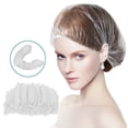 thumbnail image 2 of Gorros de ducha desechables de 100 piezas, gorro de baño grueso de plástico transparente y gorros de baño impermeables gruesos para uso en el tratamiento del cabello, viaje portátil, 2 of 5