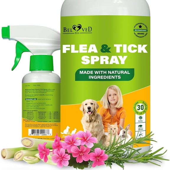 Natural Flea and Tick Home Spray for Dogs, Cats & Ferret - Mosquito, Bug Repellent & Carpet Flea Killer - Pet Pest Control & House Flea Treatment Indoor - Organic Prevention for Safe