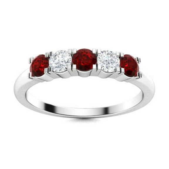 Mooneye 0.50 Ct Round Garnet 925 Sterling Silver Five Stone Women Stackable Valentines Day Gift Ring