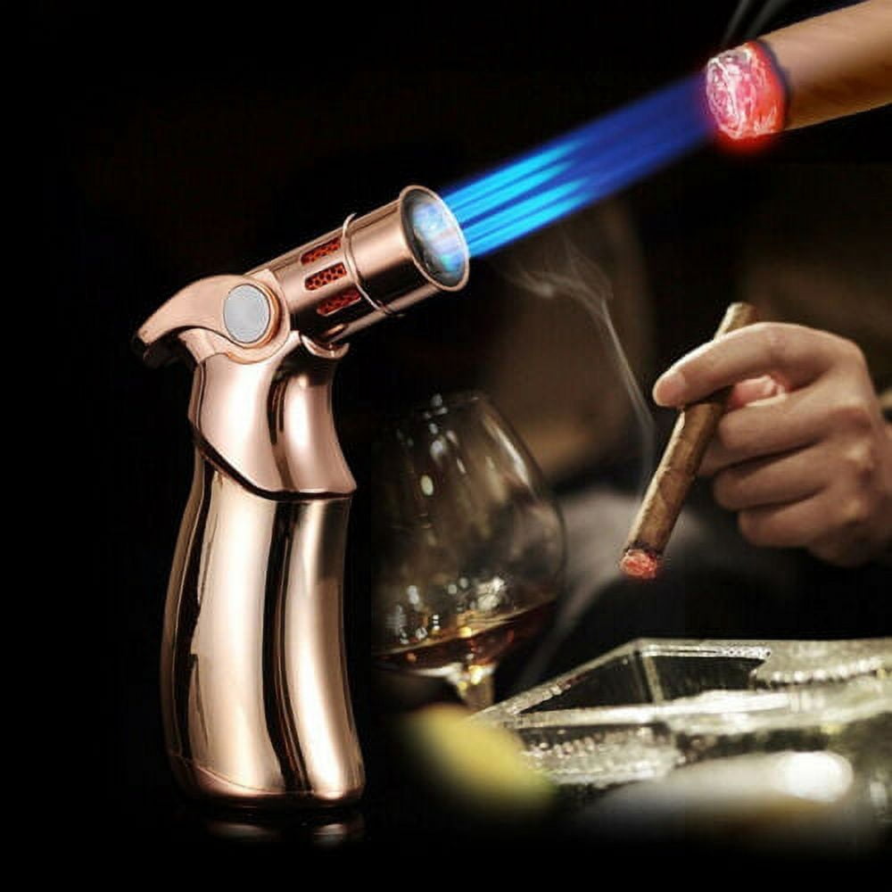 Windproof Luxury 4 Nozzles Quad Jet Torch Lighter Elegant Four Flame Butane Gas Cigar Cigarette Lighter - Gold