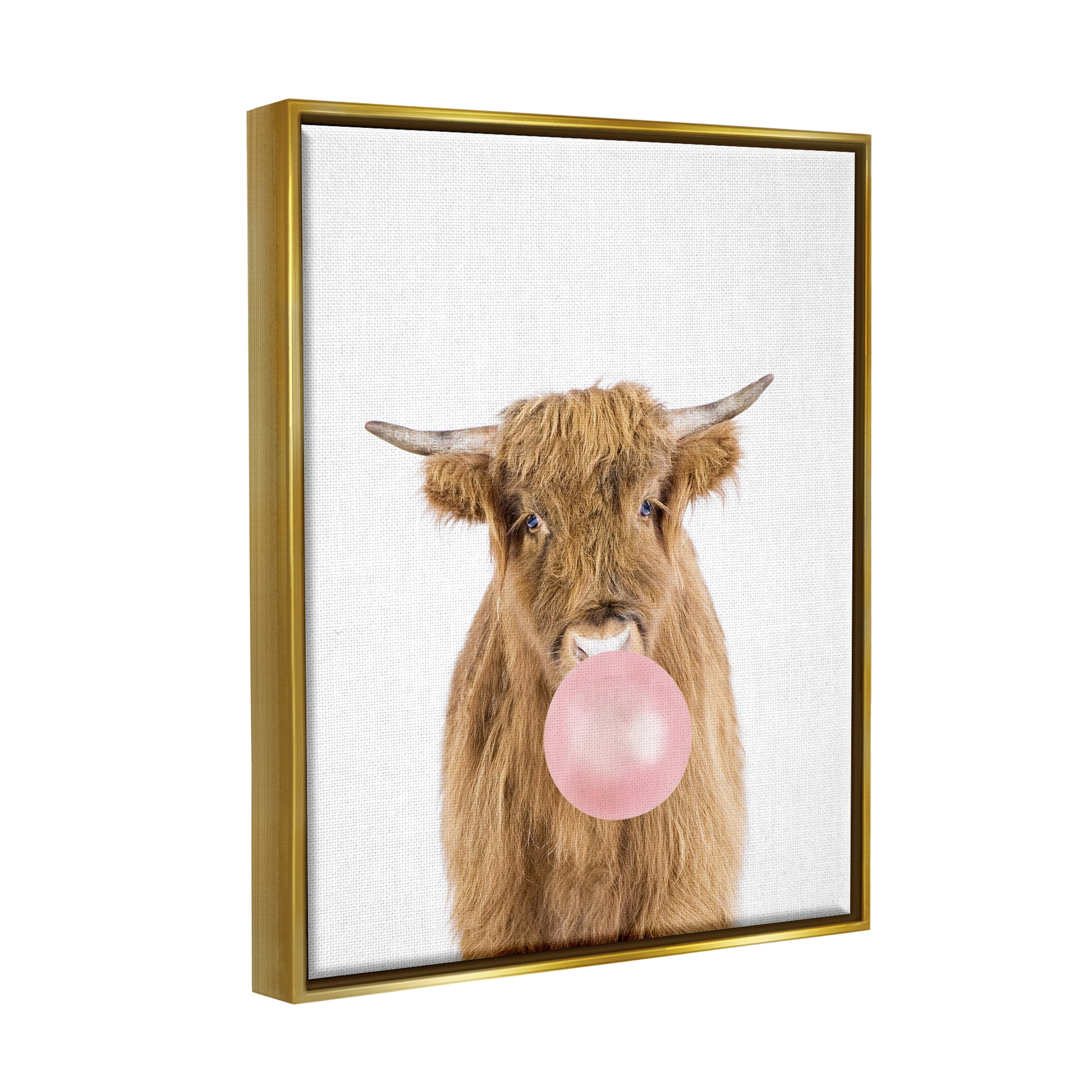 Stupell Industries Highland Cattle Bubblegum Animals & Insects Painting Gold Floater Framed Art Print Wall Art, 17 x 21