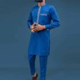 thumbnail image 2 of Men Ethnic Style Pocket Snap Button Elastic Waist Solid Color Middle Robe Trousers Festival Wedding Suit, 2 of 9