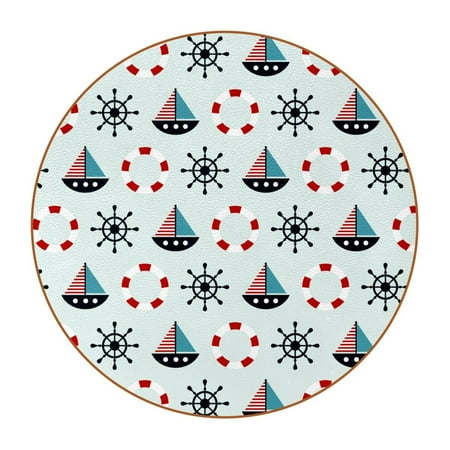 

OWNTA Nautical Sailing Lifebuoy Pattern Premium Microfiber Leather Round Coasters (6PCS) - 11x11 cm/4.3x4.3 in - Durable & Stylish Cup Mat Set