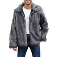 thumbnail image 2 of Elippeo Men’s Winter Coat, Long Sleeve Lapel Collar Button Closure Furry Faux Fur Jacket Outwear, 2 of 6
