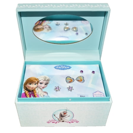 Frozen Anna and Elsa Earrings Keepsake Mirror Jewelry Box 3 Pack