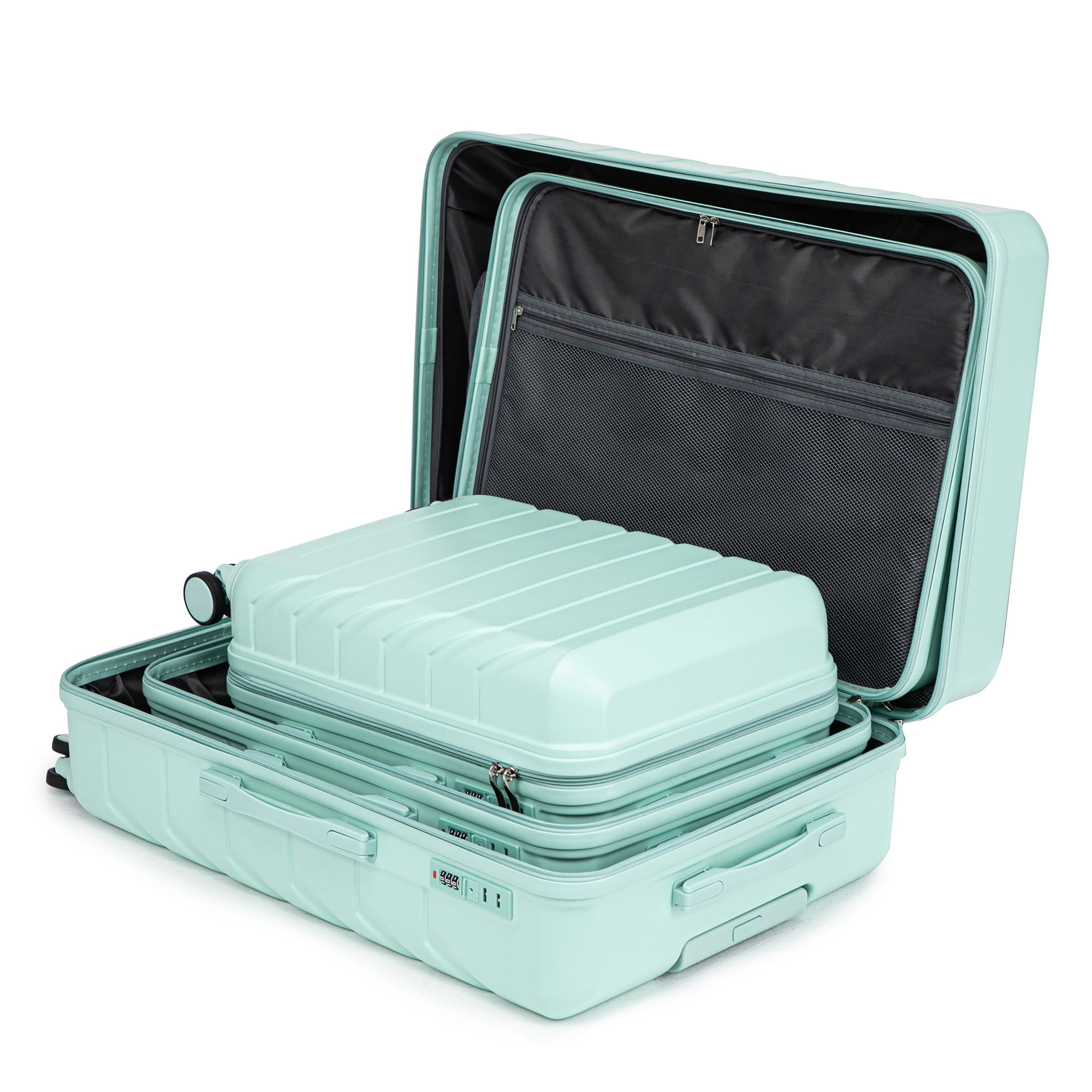 PAPROOS 3 Piece Luggage Set, ABS Carry-on Luggage Set with Spinner Wheels and TSA Lock, Lightweight Hardside Luggage, 20/24/28 Inch Rolling Suitcase Set for Travel Business Trip, Mint Green