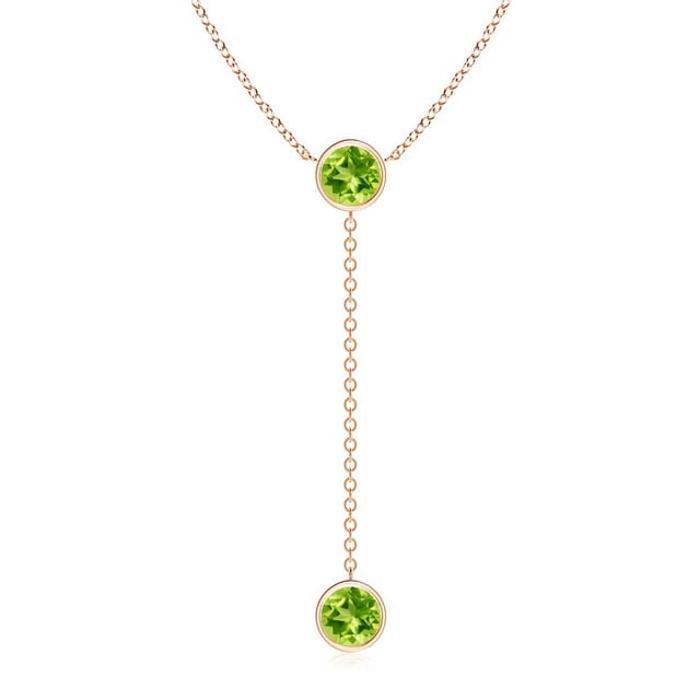 Angara Collier Péridot Naturel - Collier Style Lariat Péridot Rond 2.8 ct en Or Rose 14K pour Femmes