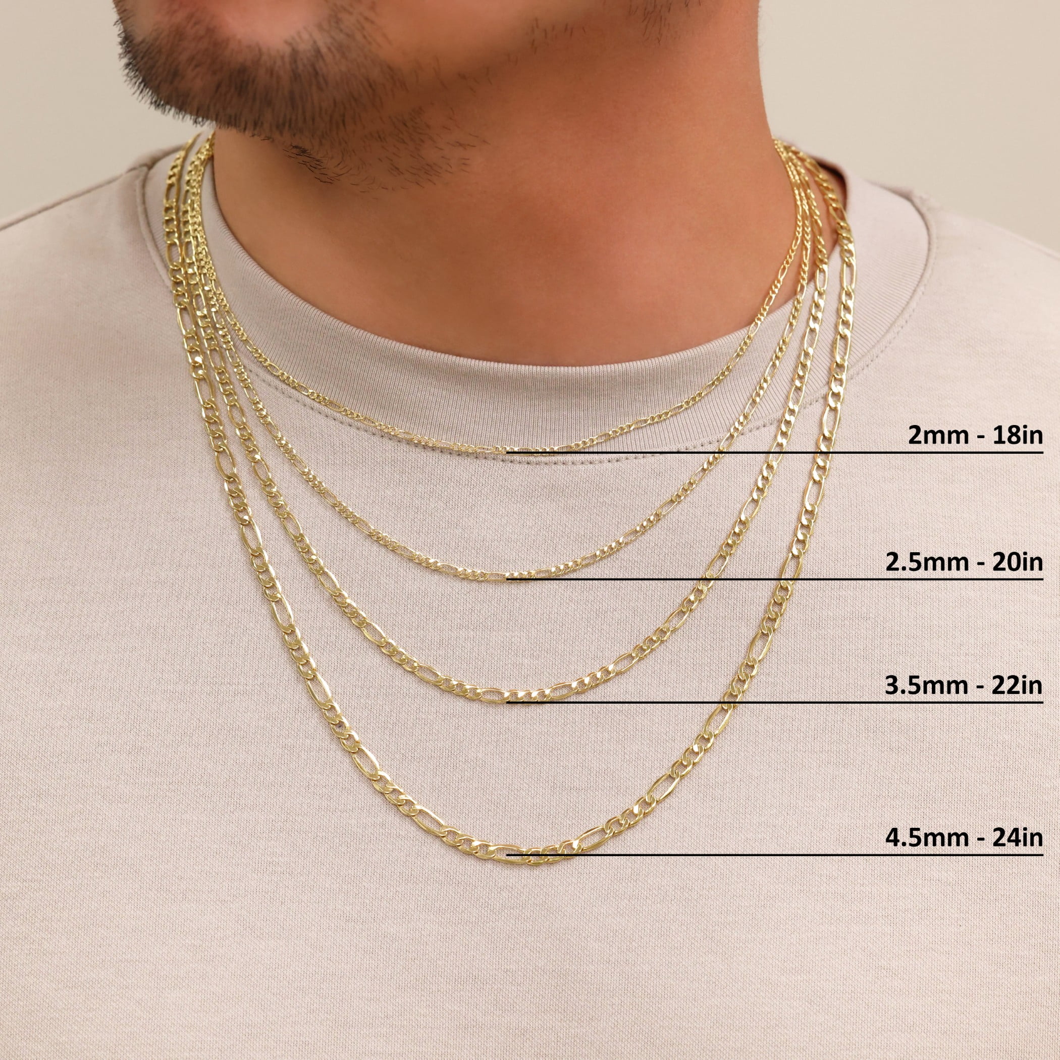 Nuragold 14K Real Yellow Gold Figaro Link Chain Necklace 16"-30" (2mm-7.5mm) Italian Jewelry for Men & Women