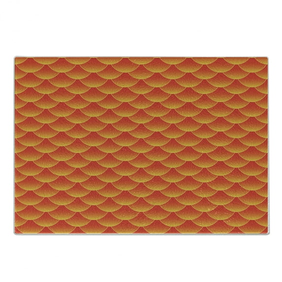 Orange Cutting Board, Goldfish Scales Forming Scallop Shell Random Pattern Fortune Fun Abstract Design, Decorative Tempered Glass Cutting and Serving Board, Small Size, Burnt Orange, by Ambesonne