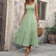 thumbnail image 5 of ChaoHeng Plus Size Dresses Clearance under $10 Women's A-Line Slip Dress Ruffled Hem Round Neck, Sleeveless Solid Color,Green XXL, 5 of 6