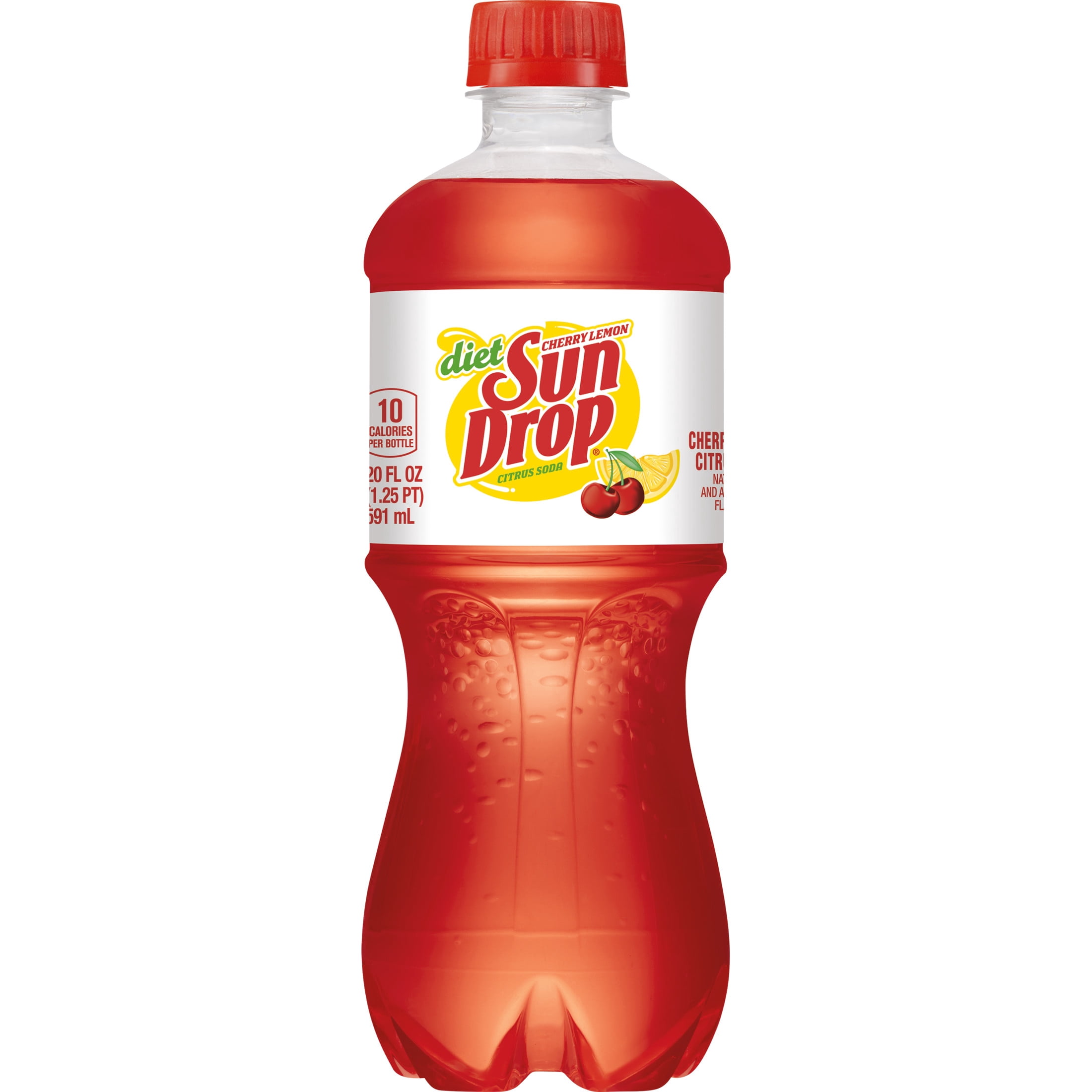 (5 pack) Diet Sun Drop Cherry Lemon Citrus Soda Pop, 20 fl oz, Bottle