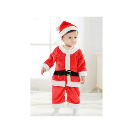 Little Boy Christmas Santa Claus Hat Belt Cloth Pants Costume- Size80 (Red)