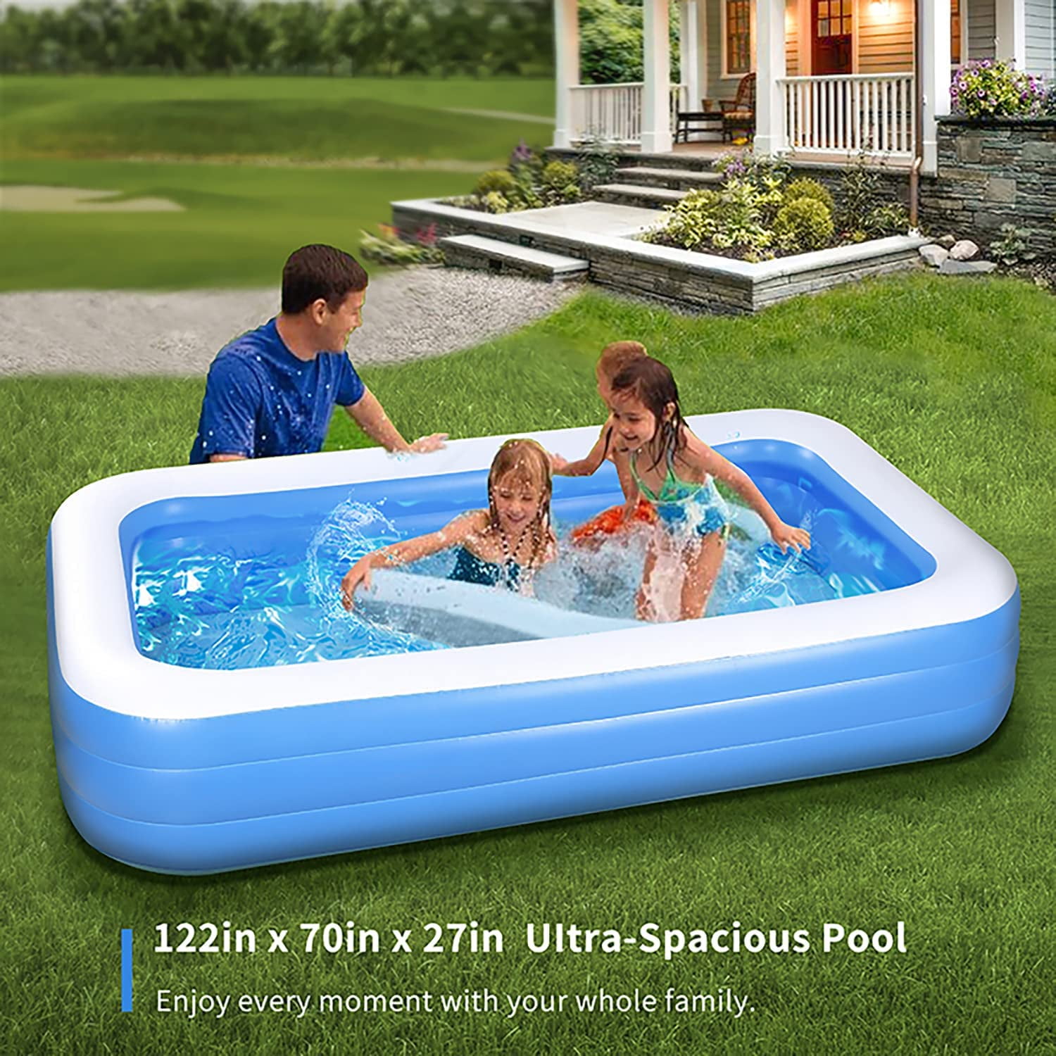 Swimming Pools with Pump-Inflatable Kiddie Pool-122”x70”x 27”Full-Sized  Pools Above Ground-Thickened Blow Up Pool - Swim Center for Kids, Adults,  