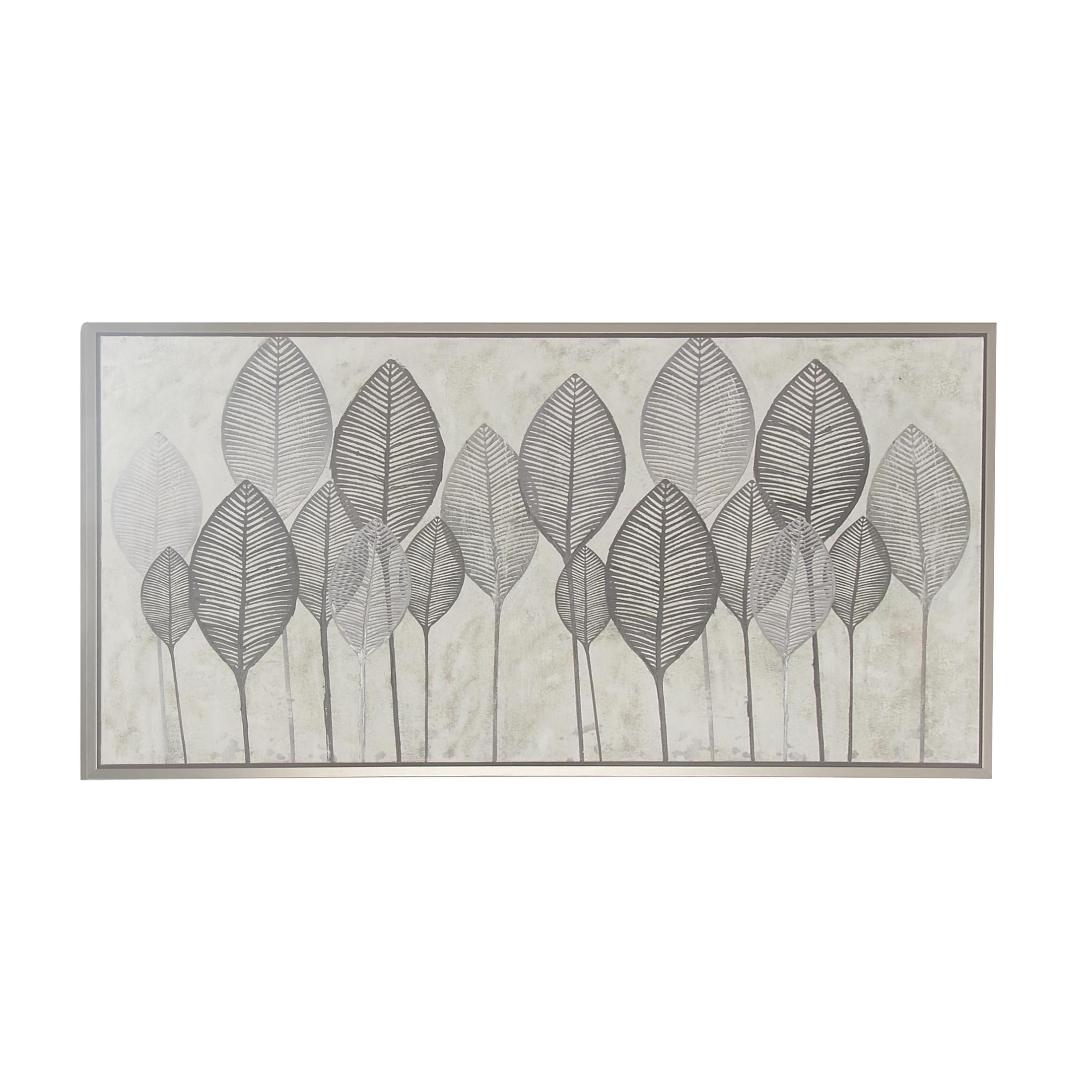 55" x 27" Leaf Framed Wall Art with Silver Frame, by DecMode