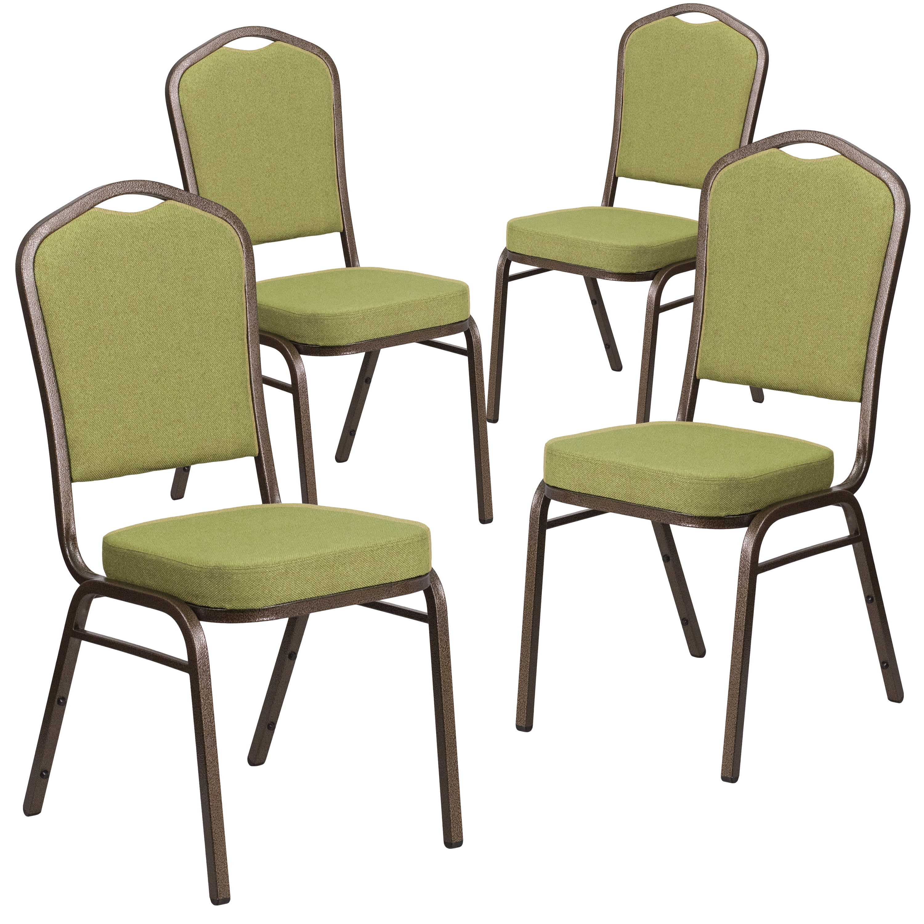 Flash Furniture HERCULES Series Crown Back Stacking Banquet Chair in Moss Fabric Gold Vein Frame 