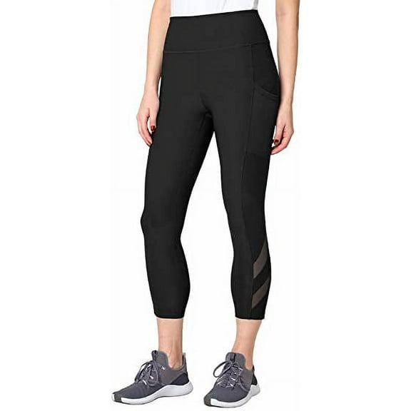 Mondetta Womens Midweight High Waisted Mesh Capri Legging (Small, Black)
