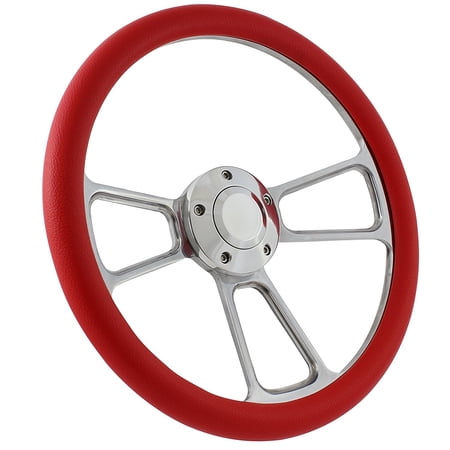 5-bolt Steering Wheel 14 Inch Aluminum with Red Wrap and Horn
