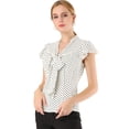 thumbnail image 1 of Blusa Allegra K con lunares y cuello de lazo Blanco XL, 1 of 6