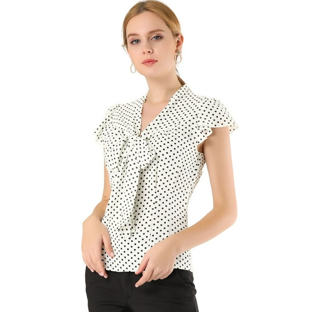 Allegra K Camisa de oficina con lunares para mujer, blusa con