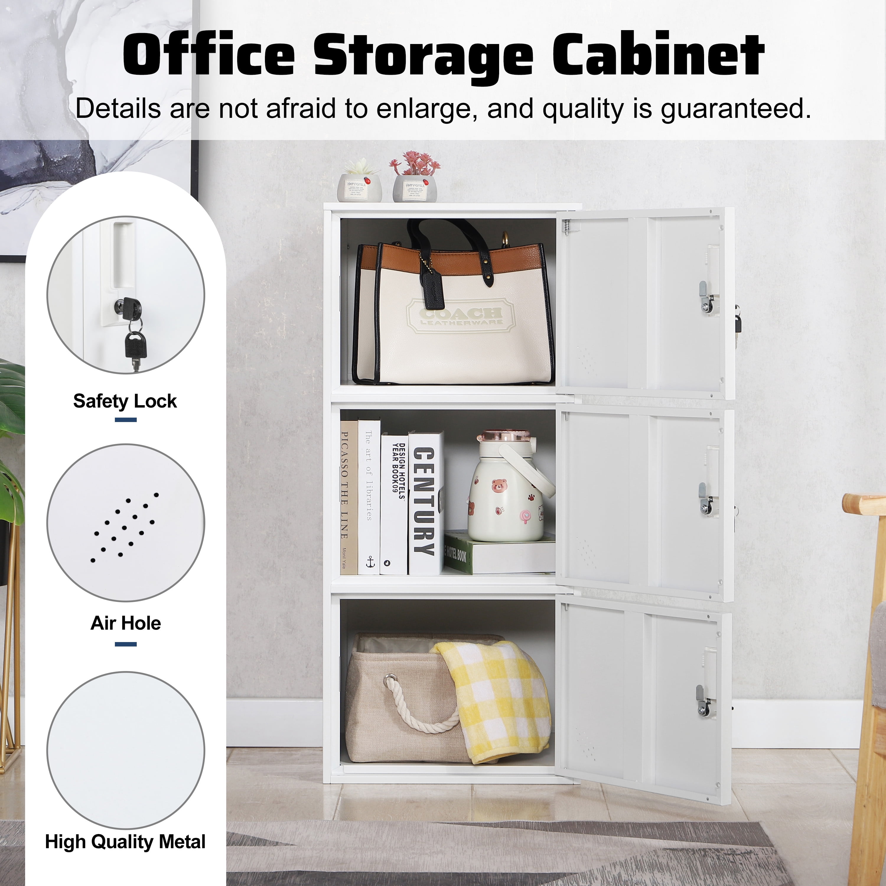 3 Door Vertical Stackable Storage Cabinet with Lock,Anti-Failing Device, Metal Lcoker,Organizer for Office, Home, Gym, School,Employee,Kids.