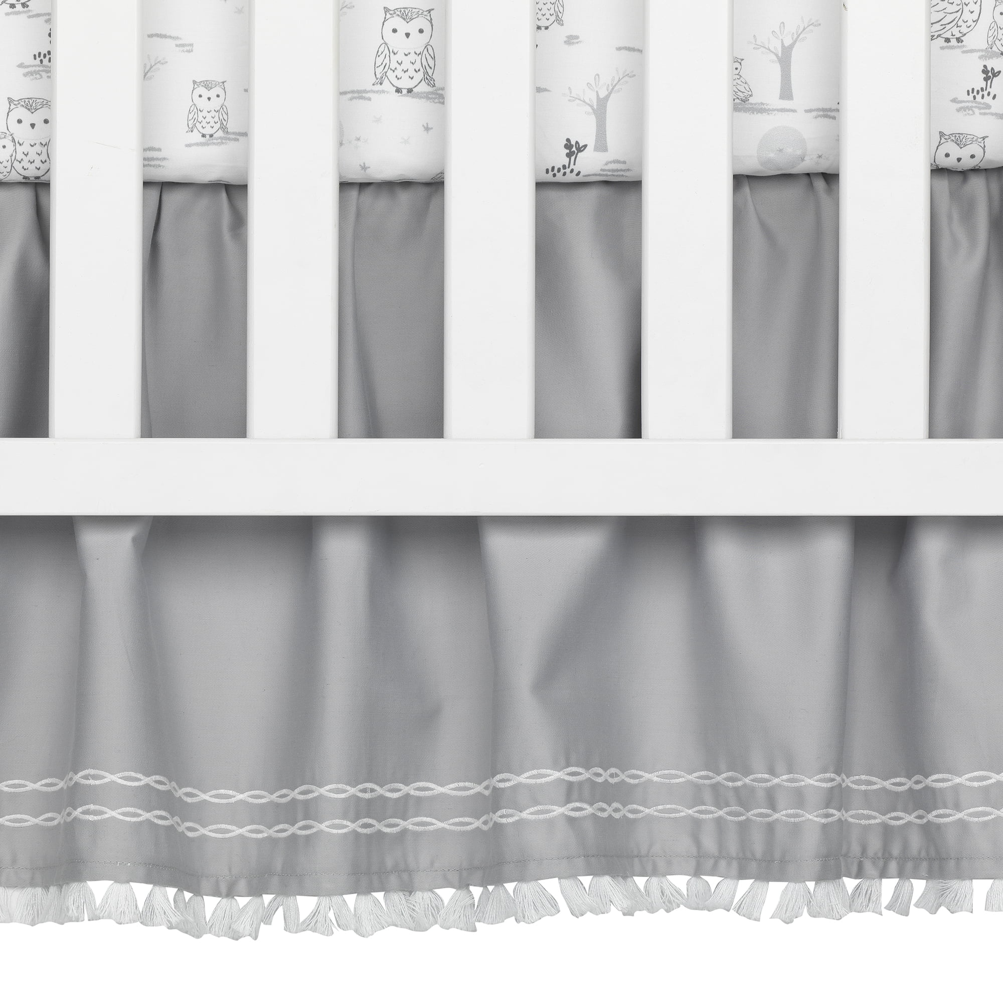 Lambs & Ivy Luna White/Gray Celestial Owl 4-Piece Nursery Baby Crib Bedding Set