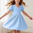 thumbnail image 2 of Gubotare Girls Birthday Dress Girls Dress Summer Ruffle Sleeve Mesh A Line Casual Party Dresses with Pockets Size 7-8 (Sky Blue,7-8 Years), 2 of 5