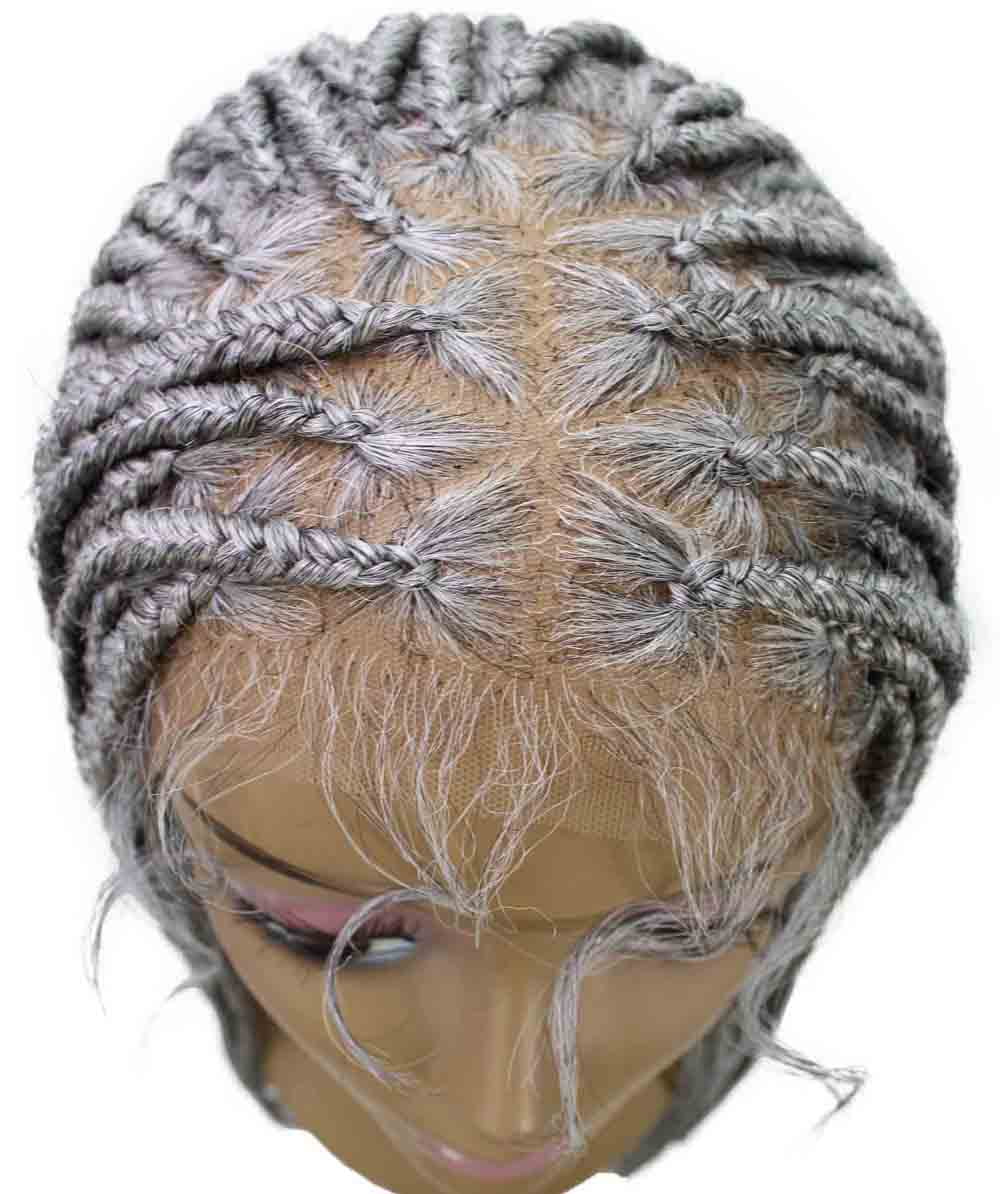 LUXLUXE Adjustable Fit Straight Braid Braided Wig, Gray, 1