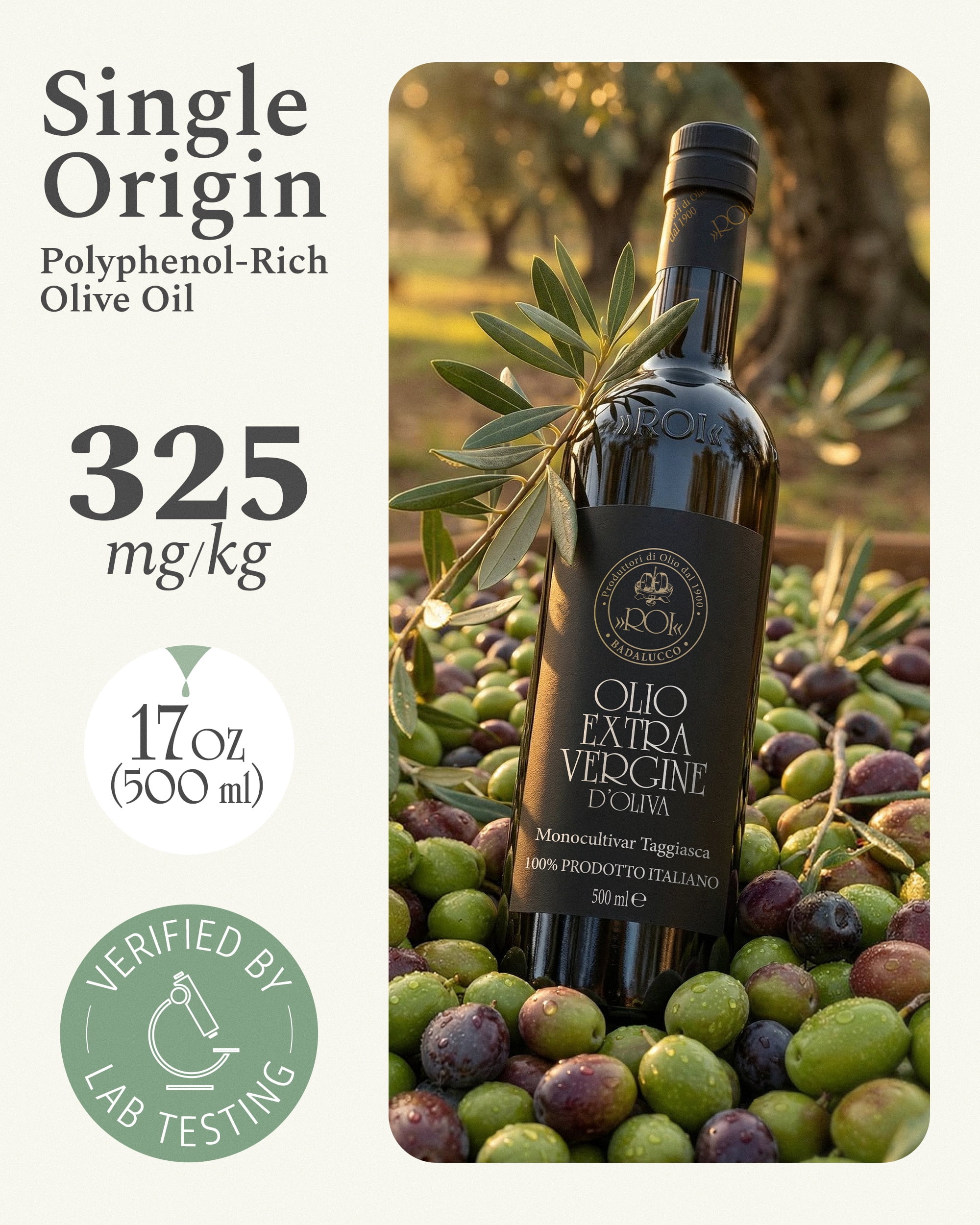 ROI Taggiasca EVOO Liguria Cold Pressed Olive Oil - 16.91 fl oz