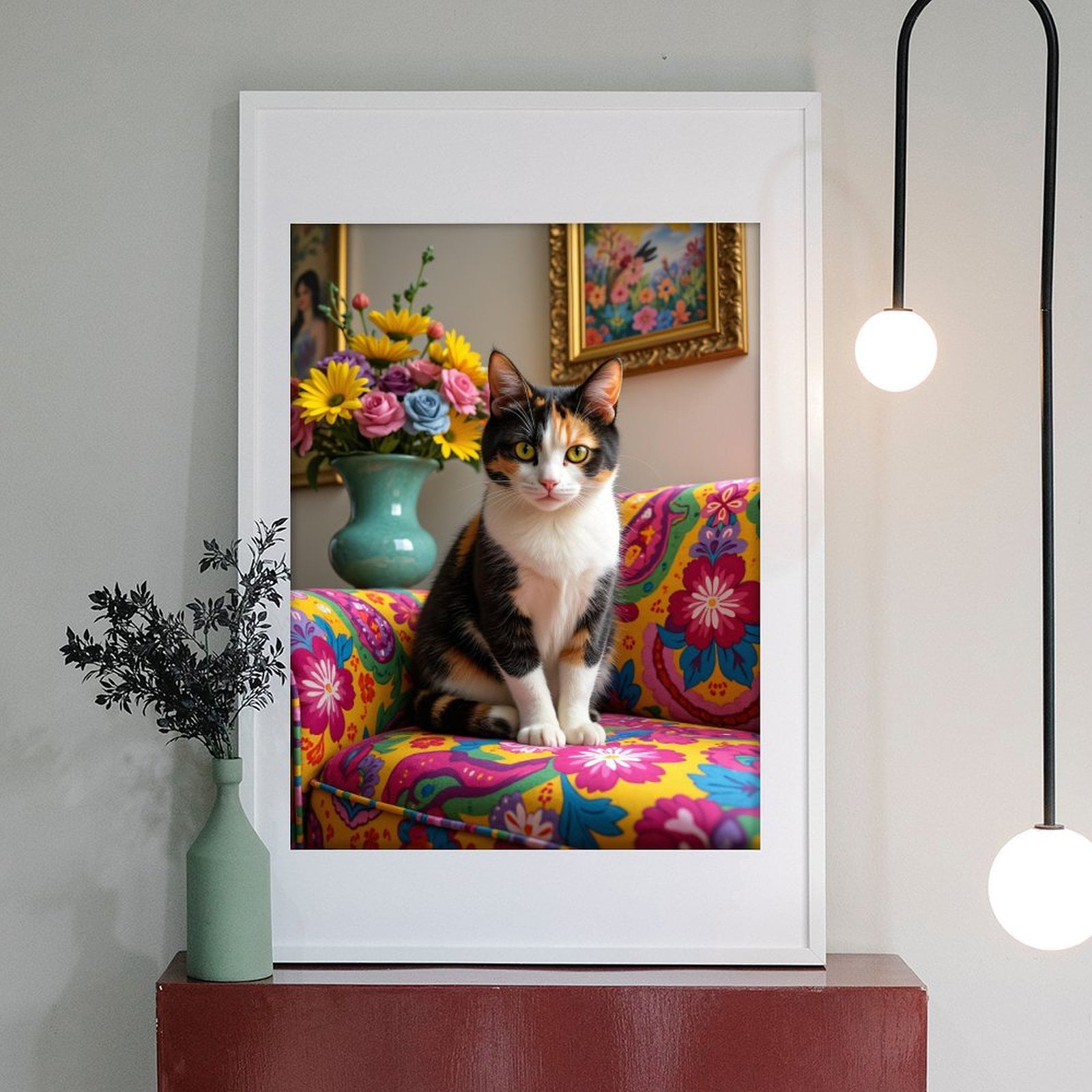 Diamond Art Kit for Adults, Calico Cat Floral Chair Decor Art Diamond Painting for Adults Beginners, 5D DIY Diamond Art Painting Kits, Colorful Diamond Painting Craft for Home Decor 12x16