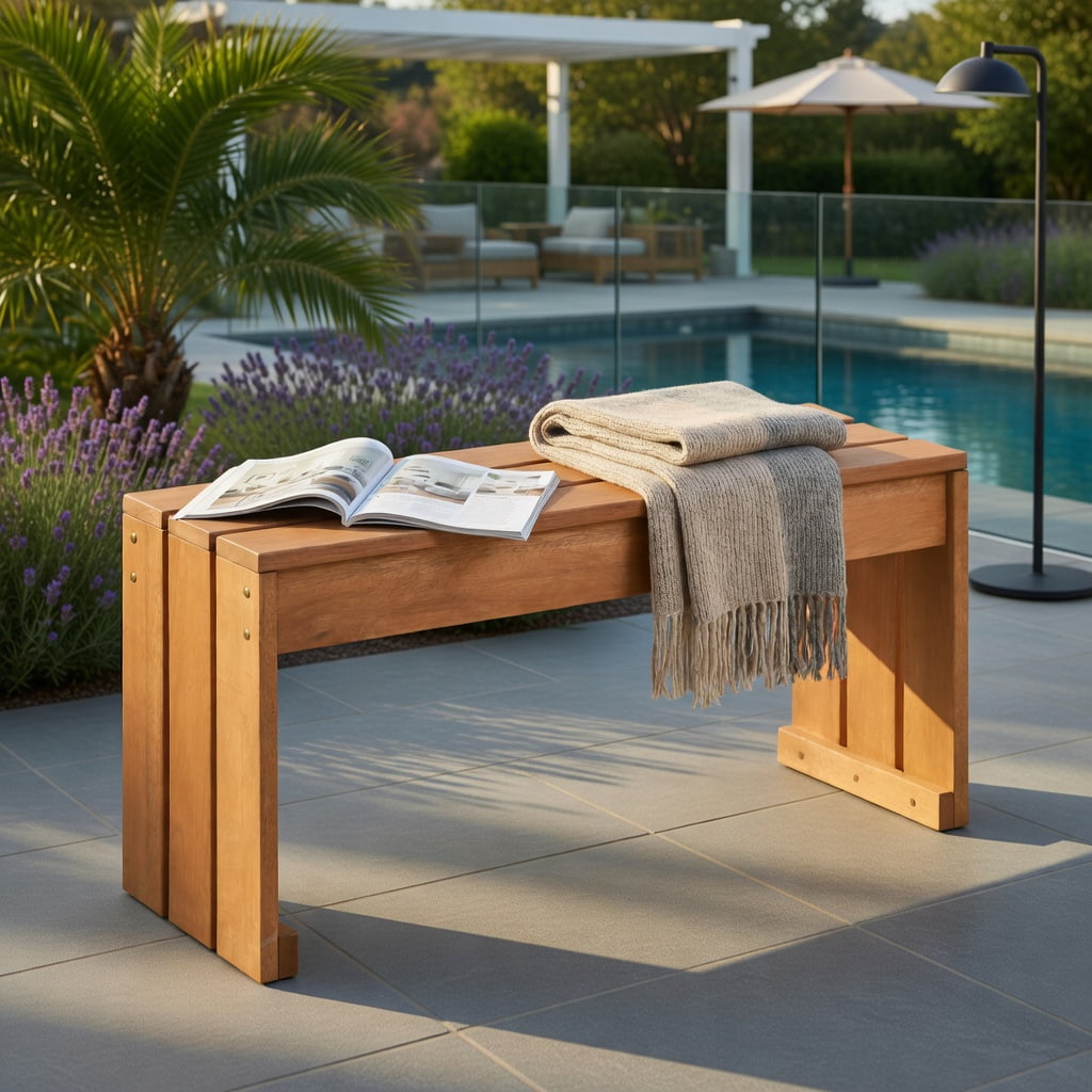 Hommoo 2-Person Outdoor Garden Bench, Solid Blended Hardwood Backyard Bench with Rustic, Natural