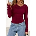 thumbnail image 6 of PRETTYGARDEN Women's Long Sleeve Cowl Neck Ribbed Knit Fall Shirts Slim Fit Ruched Going Out Crop Tops Basic T-Shirts, 6 of 9
