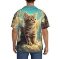 thumbnail image 3 of Gukieu Sunshine Cloud Cute Cat Print Men's Short-sleeved Shirts, Button-down Pocket Shirts, T-shirts, Beach Vacation Travel Summer Clothing-Large, 3 of 5