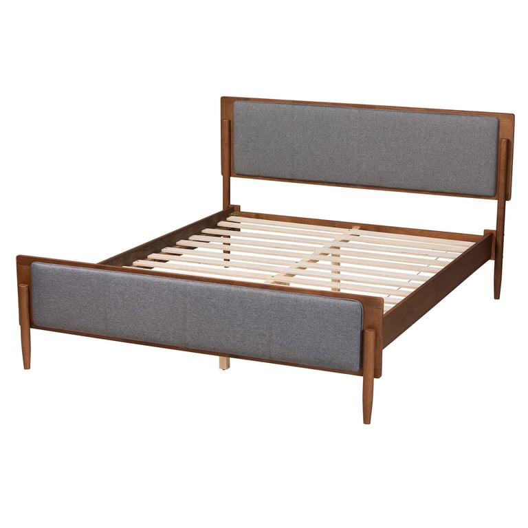 Baxton Studio Upholstered Headboard – King Size, Dark Gray/Walnut – Mid-Century Modern