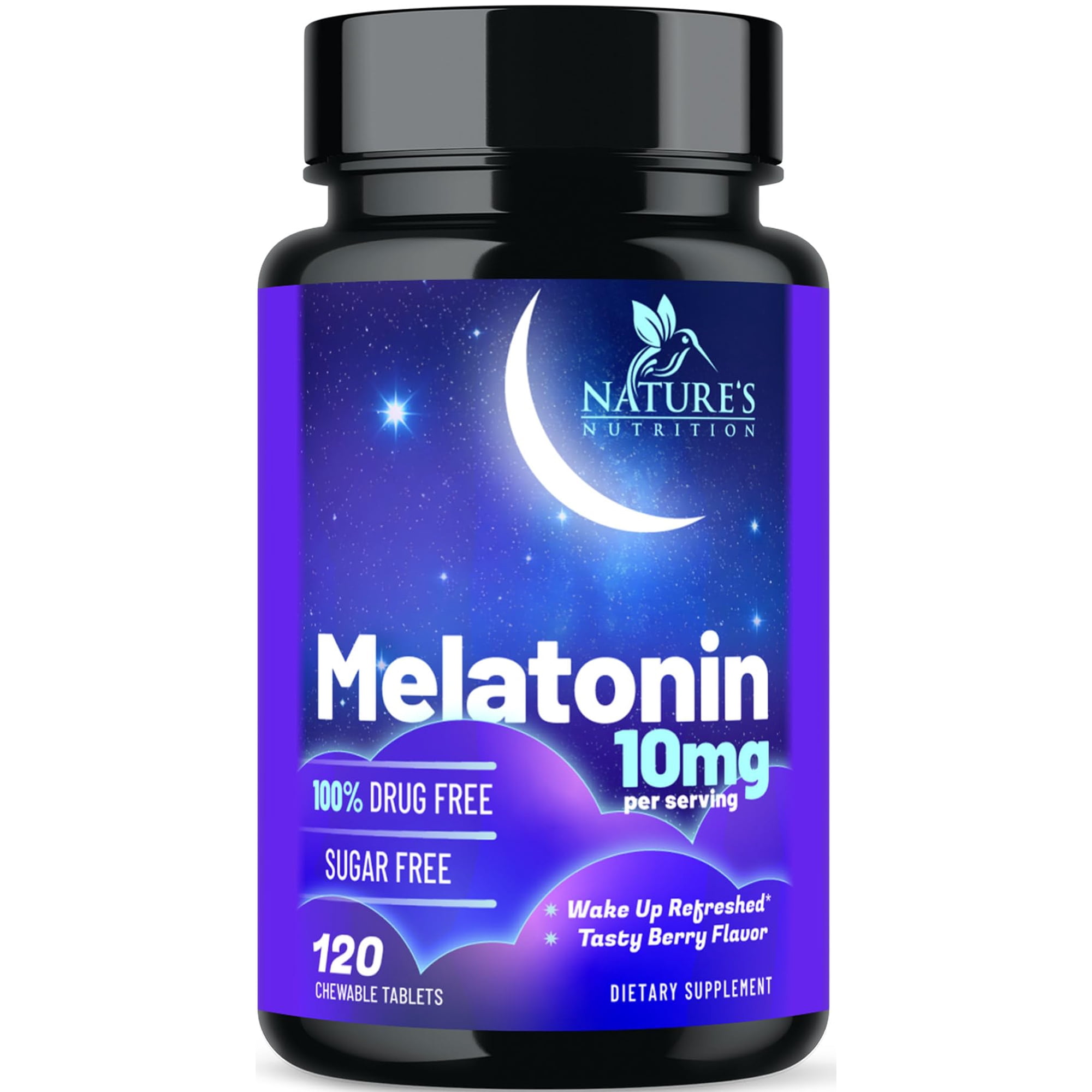 Melatonin Sleep Supplement 10mg - Maximum Strength 100% Drug Free, Non-Habit Forming - Best Sleep Supplements for Adults Restful Sleep - Fast Dissolve Melatonin, Berry Flavored - 120 Chewable Tablets
