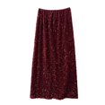 thumbnail image 3 of Riforla Women's A Line Glitter Sequin Pleated Skirt Mid Length Elegant Festive Pleated Skirt Womens Skirts Wine One Size, 3 of 3