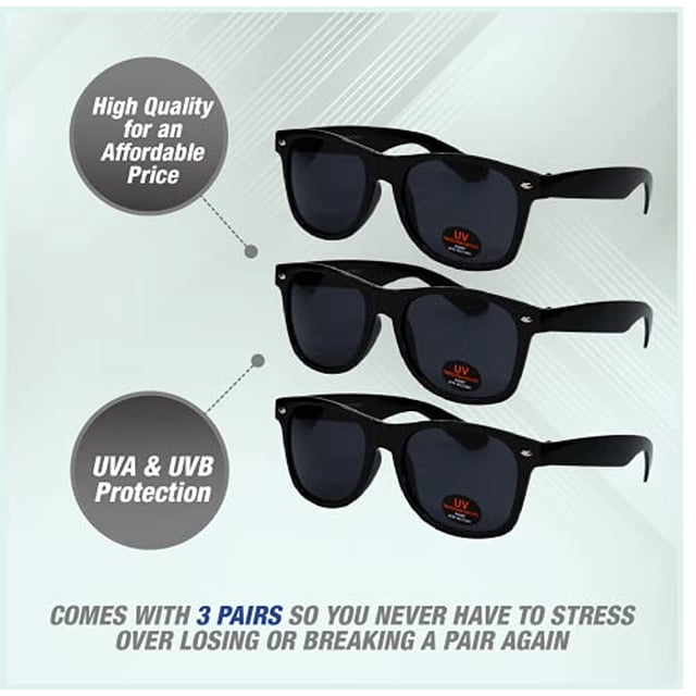 USA Merchant | Sunglasses for Men, Women & Kids by Ray Solée- 3 Pack of Tinted Lenses with UVA & UVB Protection (Matte Black, Black) RAY SOLÉE RAY SOLÉE
