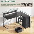 thumbnail image 5 of Eunos 53 inch L Shaped Gaming Desk with Power Outlets & LED Light, Computer Desk with 4 Tiers Drawers for Home Office, Black, 5 of 8