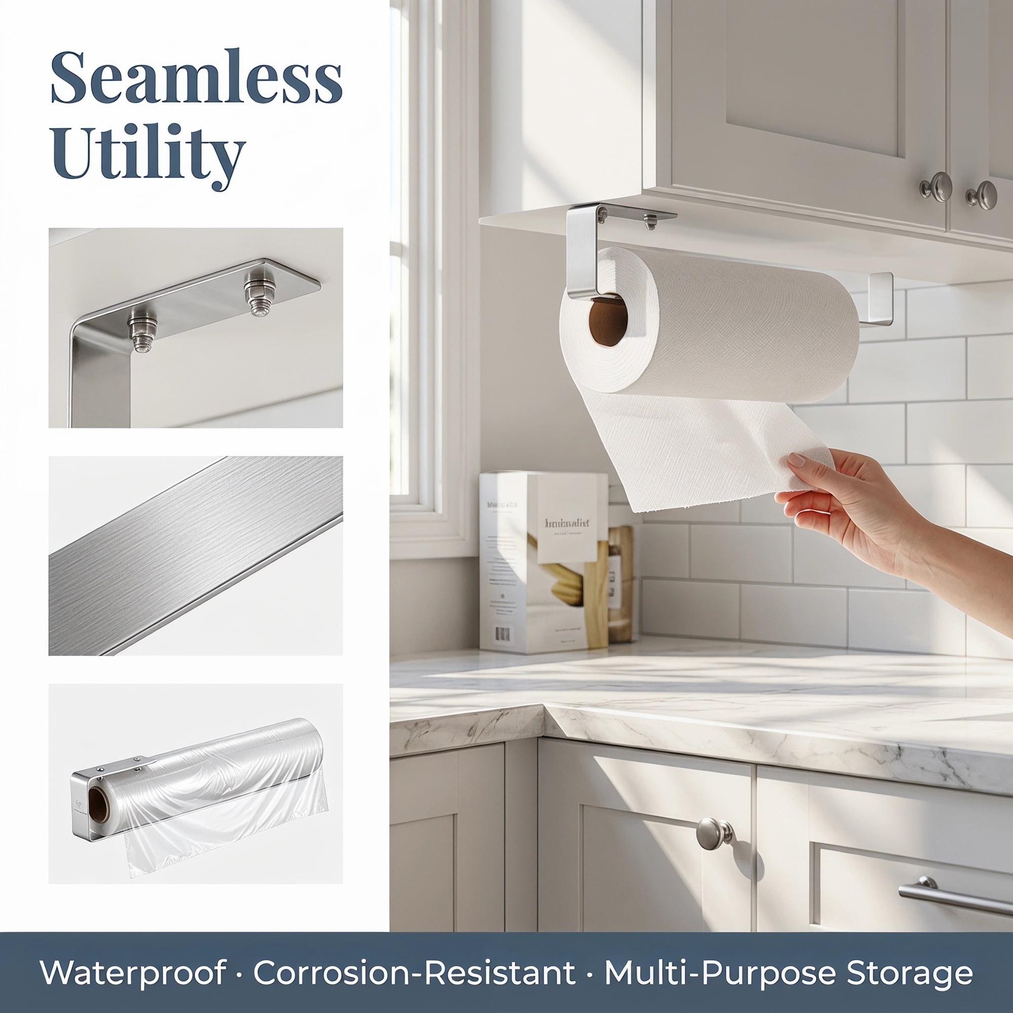 Unique Bargains Stainless Steel Wall Mount Paper Towel Holder Silver 8.3x0.8inch