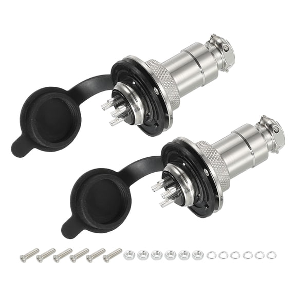 Aviation Connector GX20 3 Pins Silver Male Female Panel Metal Aviation Wire Connector with Aviation Plugs Cap 2Pack