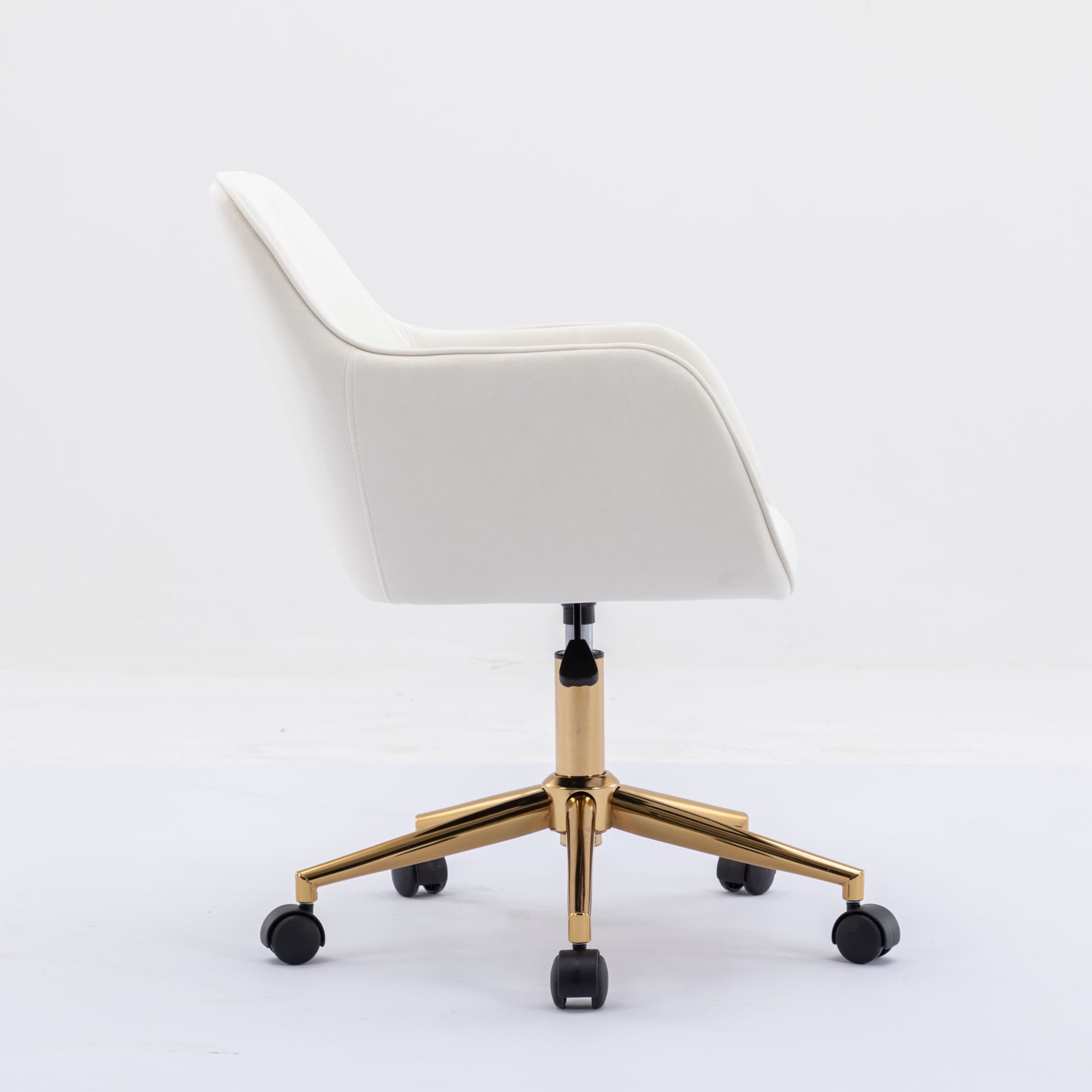 PORKISS Modern Velvet Office Chair with Wheels and Gold Metal Legs Height Adjustable 360° Swivel, Ivory White